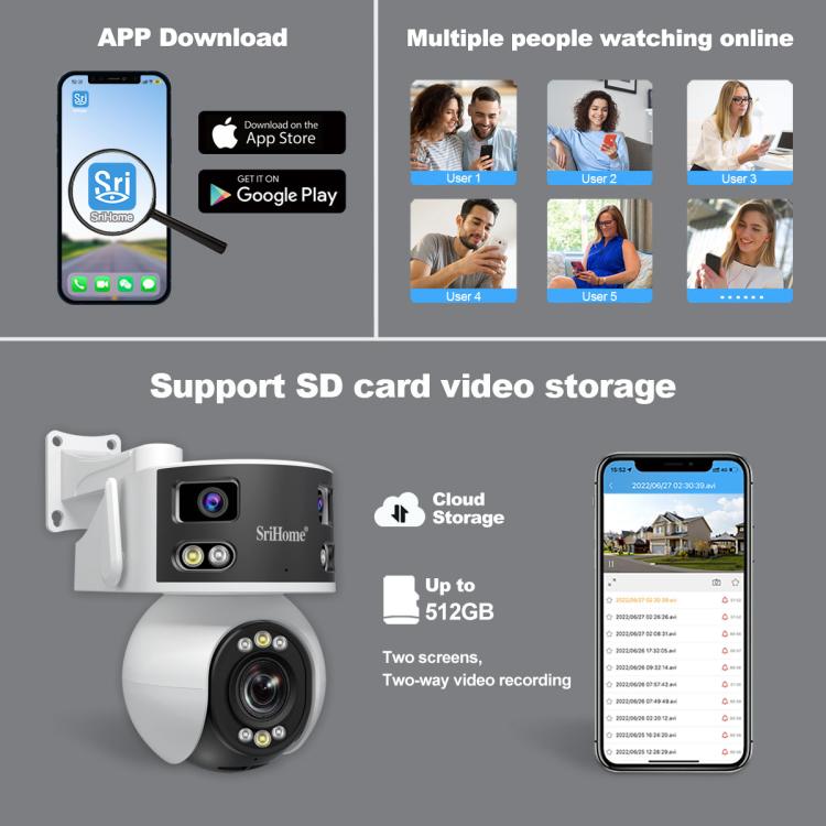 SriHome SH055 8MP HD Multi-lens 5X Optical Zoom Lens Panoramic PTZ Dome Camera SriHome SH055 8MP HD Multi-lens 5X Optical Zoom Lens Panoramic PTZ Dome Camera